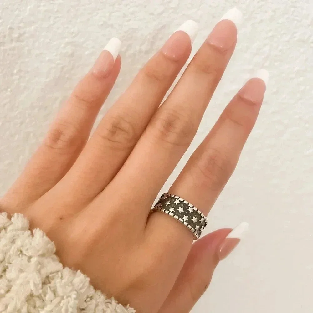 925 Sterling Silver Star Ring Band Black & Silver Star Ring Celestial Ring